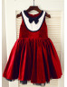 Red Velvet Ivory Lace Vintage Flower Girl Dress